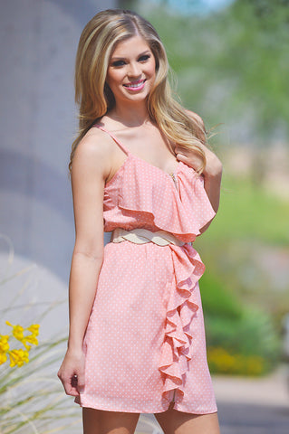 A Breath of Spring Dress - Peach Polka Dots