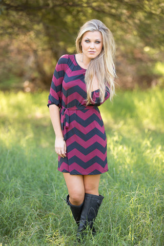 From Work To Play Dress - Chevron Wine/Black