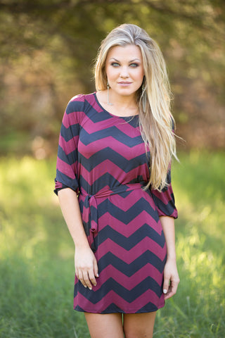 From Work To Play Dress - Chevron Wine/Black