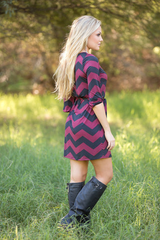 From Work To Play Dress - Chevron Wine/Black