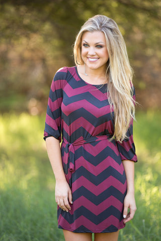 From Work To Play Dress - Chevron Wine/Black