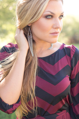 From Work To Play Dress - Chevron Wine/Black