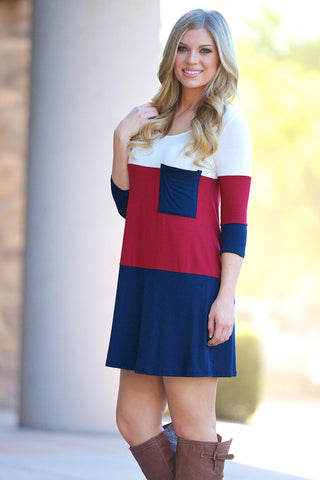 Southern Charm Dress - Burgundy/Navy