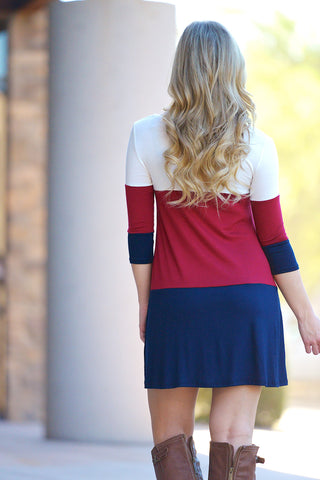 Southern Charm Dress - Burgundy/Navy